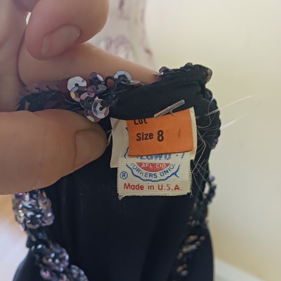 Vintage Union made fancy black sheer sleeve secretary midi dress sequin detail 8 - Picture 11 of 12